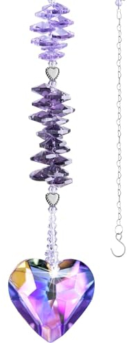 H&D HYALINE & DORA Crystal Suncatcher Rainbow Maker,Hanging Purple Glass Heart Sun Catcher for Windows,Gifts for Christmas Wedding