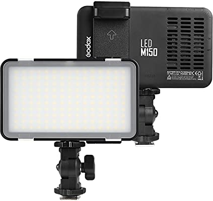 Godox LEDM150 LED-Videolicht 5600K Dimmbare Fotolampe CRI 95+ mit Verstellbarer Telefonhalterung Eingebauter Akku mit 3000 mAh für DSLR-Camcorder mit Einer Breite von 5,5 bis 8,5 cm