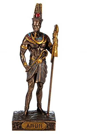 BEAUTIFUL GREEK STATUES Amun Ägyptischer Gott Kunstharz Figuren handbemalt Bronze Miniatur Statue 9,1 cm