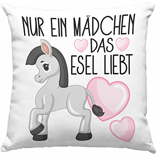 Trendation Nur EIN Mädchen Das Esel Liebt Kissen mit Füllung 40x40 Geschenk Esel Liebhaber (Blau)