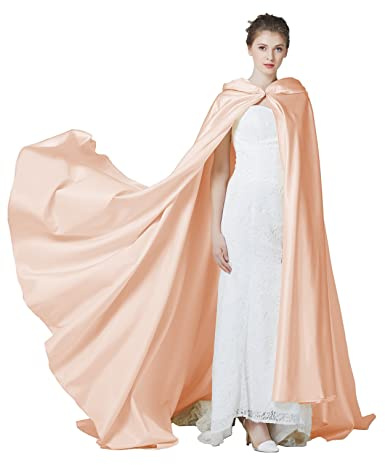 BEAUTELICATE Umhang Damen mit Kapuze Satin Cape Mantel Lang für Hochzeit Brautkleid Fasching Halloween Kostüm Mittelalter Robe Vampir Hexen