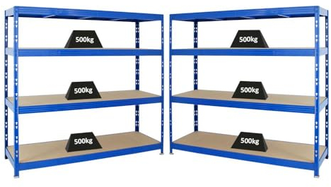 PROREGAL Mega Deal | 2X Profi Schwerlastregal Rhino | HxBxT 180x200x60cm | 4 Spanplatten-Ebenen 8mm | Fachlast 500kg | Blau | Garagenregal Lagerregal Steckregal Weitspannregal