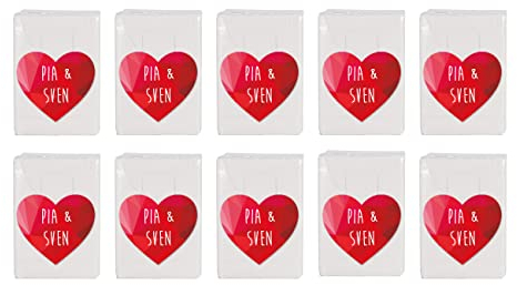 Herz & Heim® Taschentücher 10 x 10 in personalisierter Packung zur Hochzeit, verschiedene Motive Großes Herz polygonal