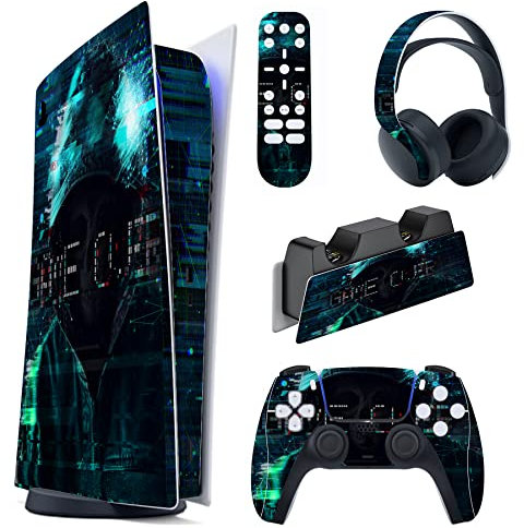 PlayVital Skin Decal Stickers Kompatibel mit ps5 Konsole Digital Edition, Aufkleber Schutzfolie Vinyl-Skin Stickers für ps5 Konsole,Controller,Ladestation,Headset,Medienfernbedienung-Game Over Hacker