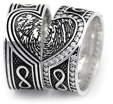 Fingerabdruck-Silber-Eheringe Paar passendes Ehering-Set Personalisierter Ehering aus 925er Sterlingsilber mit Zirkonia