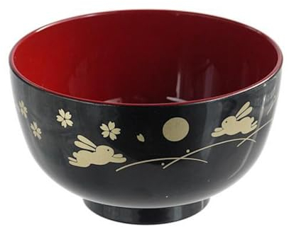 JapanBargain 2989, Japanese Plastic Soup Bowls, Bunny and Moon Pattern, 4.25-Inch Rice & Cereal Bowls, Lacquer Finish, Made in Japan, 2 Pack