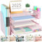 gianotter Organizador de papel con soporte para archivos para escritorio, bandeja para cartas de 4 niveles, organizadores de escritorio de oficina y accesorios, organizadores de espacio de trabajo con