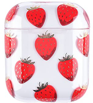 Arseaiy Custodia per AirPods 1 e 2, elegante custodia per AirPods fragola per donne e ragazze, custodia protettiva rigida portatile e antiurto per AirPods di 2a e 1a generazione con LED frontale