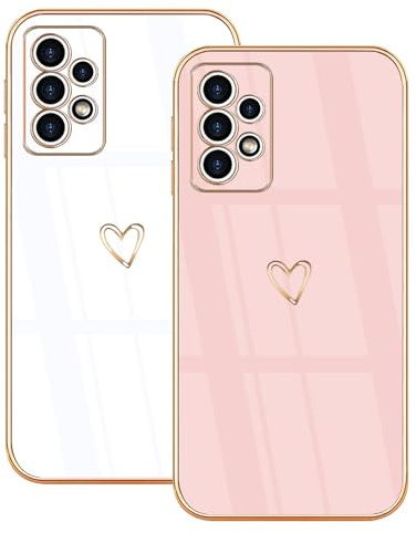 Lonrapa 2 Stück Samsung Galaxy A33 5G Handyhülle Cute Herz Muster Motiv Hülle für Mädchen Frauen Farbe Galvanisierte Weich TPU Silikon Stoßfest Schutzhülle Galaxy A33 5G Case Cover - Weiß & Rosa