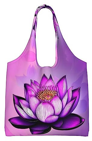 OCELIO Purple Lotus Damen Canvas Tote Bag Sundries Bag Shoulder Shopping Bag Suitable For Shopping Travel Storage, Black, One Size, Schwarz , Einheitsgröße