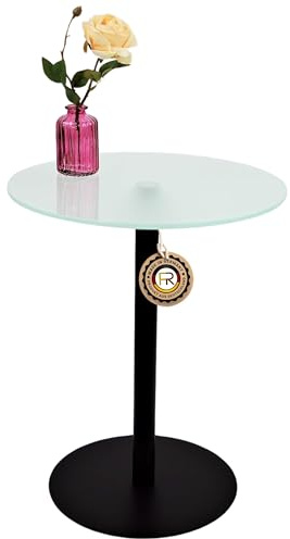 freeroom24 Designer Beistelltisch Milchglas - Schwarz Matt 50x50x50cm - Wohnzimmertisch - Couchtisch - praktischer Coffee Table rund - Kleiner Kaffeetisch - Glastisch - Sofatisch - Made in Germany