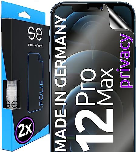 2x se® 3D SCHUTZFOLIE Privacy für Apple iPhone 12 Pro Max,Blickschutz, 100% Fingerabdruck & FaceID kompatibel, einfache blasenfreie Installation, Ultra-Klar, Stoß-Kratzfest, aus Deutschland