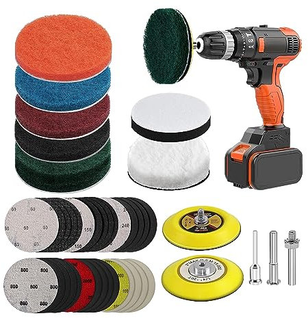 Abcsweet Kit de polissage professionnel 42 pièces pour phares de voiture - Disques abrasifs étanches - Différents types de tampons - Kit de restauration de phares - Kit de rénovation