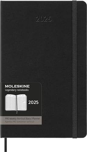 Moleskin Weekly Planner, Vertikaler Pro 12 Monate 2025 Wochenplaner, Fester Einband und Elastischer Verschluss, Farbe Schwarz, Großes Format 13x21 cm