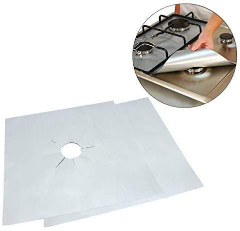 Homoyoyo Gas Hob Protector Sheets 2 Pcs Silver Non-Stick Hob Ucer Gas Stove Pad Precut Hole