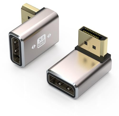 VMOJO 2 Pack DisplayPort Coupler Adapter, Alloy Shell 8K UHD HDR Displayport (DP) 1.4 90 Degree Upward Angle Male to Female Extender Extension Connector Converter 8K@60Hz/4K@144Hz