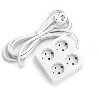 Regleta eléctrica Blanca de 4 Tomas, 1,5 m, con Cable 3G de 1,5 mm², Ideal para conexión de múltiples Dispositivos electrónicos.