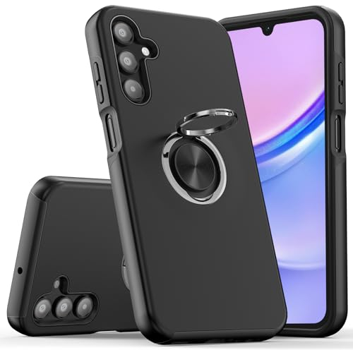 KRAFTCARE Hülle für Samsung Galaxy A15, Handyhülle mit Eingebetteter 360° Grad Ring, Magnetische Schutzhülle TPU Stoßfest Cover Case für Samsung A15 5G, Schwarz