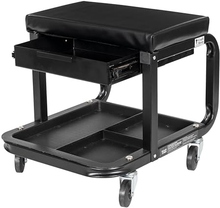 Craft Meyer Werkstatt Rollsitz, robuster Werkstatthocker mit Werkzeugablage, großer Schublade, 360 Grad drehbar, belastbar bis 100 KG