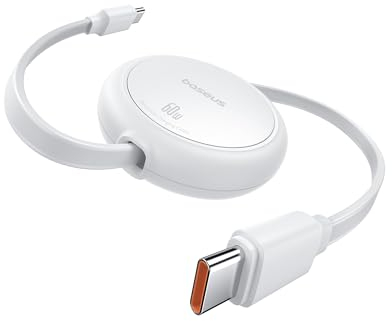 Baseus USB C auf USB C Kabel Rollbar, 60W 1m Mini Einziehbar Schnellladekabel, USB C Ladekabel für iPhone 16 15 14 Pro, Samsung Galaxy S25 S24 Ultra, MacBook, iPad Pro, Tragbar Leicht zu Verstauen