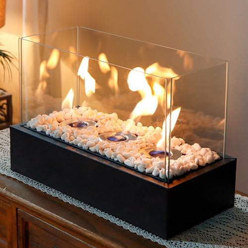 JHY DESIGN Großer Tisch-Feuerschalentopf, 45 cm Länge, tragbarer Tischkamin, sauber brennender Bio-Ethanol-Kamin mit 3 Brennkammern für Innen- und Außenbereich, Terrasse, Partys, Veranstaltungen