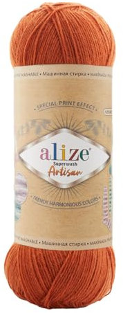 100g Sockenwolle Alize Superwash Artisan 75% Wolle Strickwolle Häkelgarn Farbwahl, Farbe:433 orangebraun