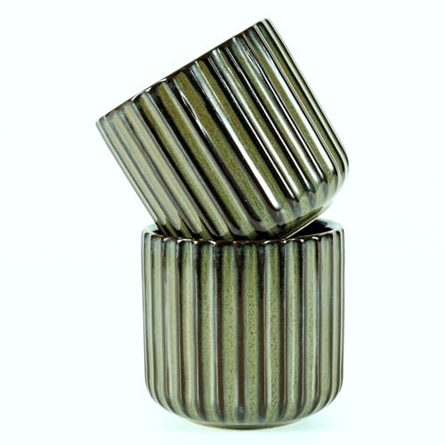 Erkundpresso. Lot de 2 Tasses à Expresso 180ml Sans Anse, Céramique Artisanale, Tazas de té japonesas, Épaisse Paroi, Lave-vaisselle & micro-onde, Coffret Cadeau - Bronze