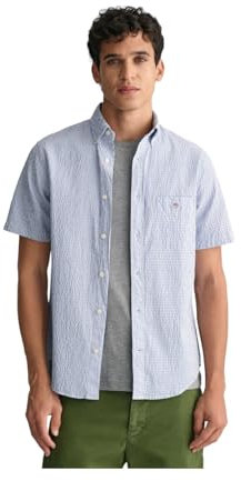 GANT Men`s Seersucker Stripe Short Sleeves Shirt-3240064-Rich Blue-XL