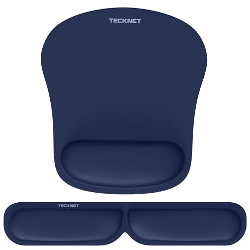 TECKNET Tapis de Souris et Repose-Poignet Clavier, Mouse Pad Ergonomique en Mousse à Mémoire pour Bureau Ordinateur, Gamer, Antidérapant, Imperméable, Flexibilité Pliable（Bleu）