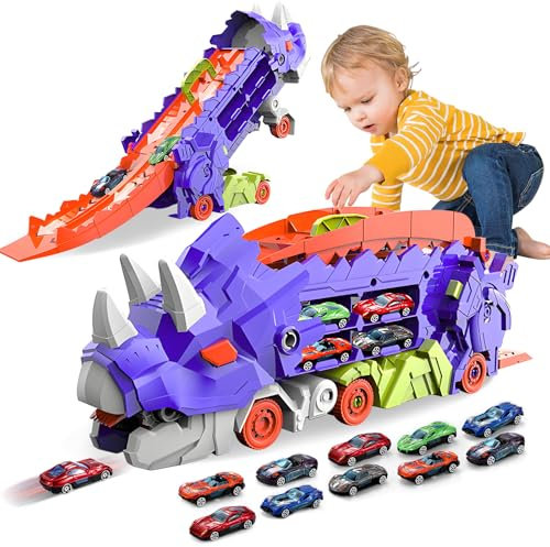 Sternstunde Camion de Transporteur Voiture Enfant avec 10 Petite Voiture, Voiture Jouet Portable Dinosaur Truck, pour Les GarçOns âGéS De 3, 4, 5, 6 Ans Enfants GarçOns Cadeau