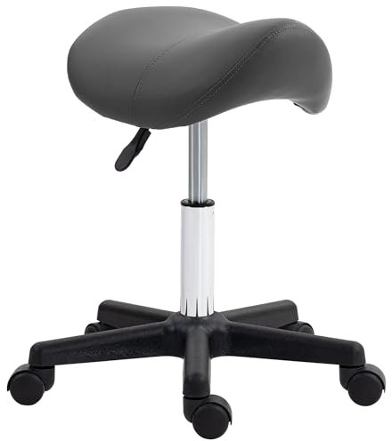 HOMCOM Saddle Stool, PU Leather Adjustable Rolling Salon Chair with Steel Frame for Massage, Spa, Beauty and Tattoo, Grey