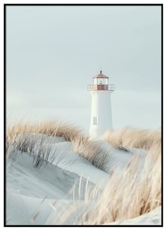 Dekomundo Strand Leuchtturm Poster, 40x60 cm zum Einrahmen moderne Wanddekoration für Wohnzimmer, Schlafzimmer und Büro