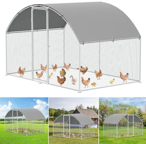 Joparri Hühnerstall Freilaufgehege Verzinktem Stahl, 3x2x2m Outdoor Hühnerhaus Dome Roof mit Schloss und Wasserdichtes PE Gewebe, für Hühnerkäfig Vogelkäfig Kleintiere