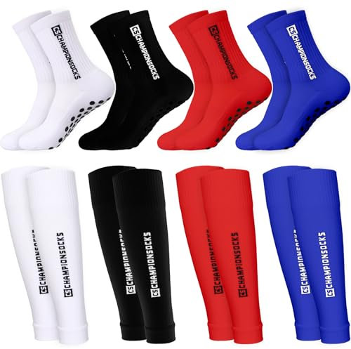 Boyiee 8 Stück Fußball Stutzen mit Socken inkl. 4 Rutschfeste Fußballsocken 4 Fußball Stutzen für Außen Innen Sports