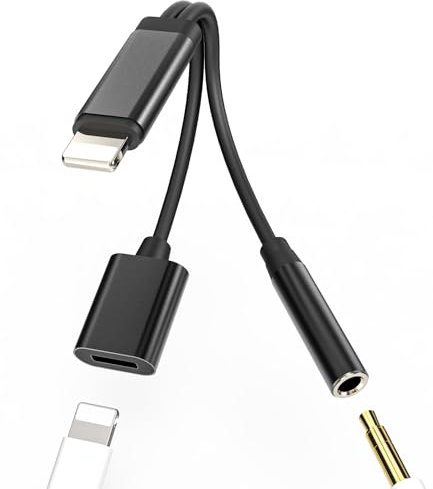 for iPhone to Aux Adapter(2in1)3.5mm Headphone Jack Lightning Cable Charger Splitter Car Audio for Apple MFi Certified Charging Connector Lighting Earphone Adaptor for iPad Converter Dongle Accessorie
