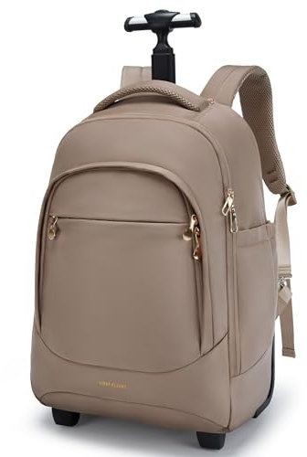 LIGHT FLIGHT Rolling Travel Backpack, Water-Resistant Travel Laptop Backpacks with Wheels for Adults, 17 Inch Large Roller College Backpack Luggage Carry on, Champagne