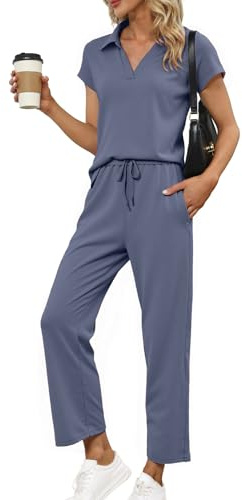 Glamaker Abito estivo da donna a maniche corte con pantaloni e polo da viaggio abbinati