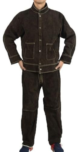 Giacca Da Saldatore In Pelle, Vestito Di Cuoio Del Saldatore Resistente, Giacche Di Sicurezza Da Lavoro Resistenti(Dark brown,L)