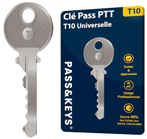Clé Pass PTT T10 Universelle pour Boîtes aux Lettres - Compatible avec Interphones et Serrures d'Immeubles - Acier Inoxydable, Idéale pour Livreurs, Agents Immobiliers et Artisans