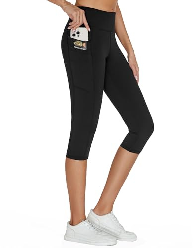 adorence Sport Leggings Damen 3/4 mit 5 Taschen, Capri Leggings Damen | Blickdicht Sporthose High Waist Yogahose Laufhose Fitnesshose