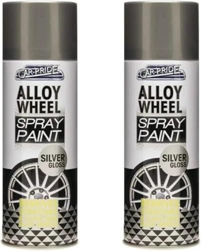 MIXEL Silver Gloss Alloy Wheel Spray Paint, DIY Enthusiasts, Easy to Apply, Fast-Drying Formula, Long-Lasting Protection, Perfect For Both Indoor And Outdoor Use, 400ml, (2 Pcs)