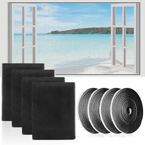 Lot de 4 Moustiquaires pour Fenêtre 150x200cm, Toile Auto-Collante Anti Moustique | avec Bande Auto-Agrippante | Installation Rapide et Facile | pour le Balcon du Puits de Lumière du Salon