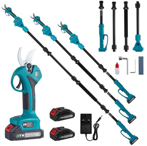 Troncarami a batteria telescopica con asta da 2 m, cesoie elettriche da giardino con 2 batterie da 21 V, 1500 mAh, display LCD, motore brushless