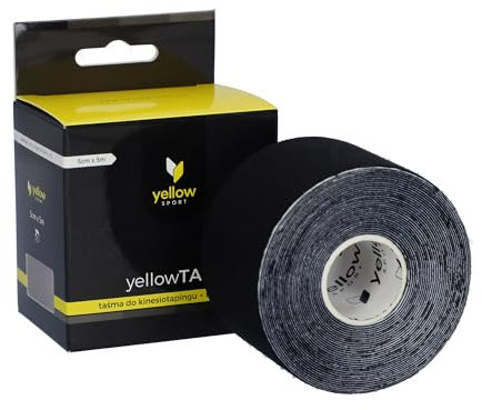 yellowSPORT Kinesiotape Schwarz 5 cm x 5 m – Hypoallergenes, Elastisches & Wasserfestes Kinesiologie Tape für Muskel- & Gelenkunterstützung, Sport & Therapie, 140% Dehnbarkeit