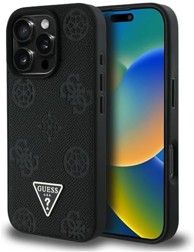 CG MOBILE Guess Grained Hot Stamp Peony Triangle Logo kompatibel mit MagSafe für iPhone 16 Pro Max (Schwarz)