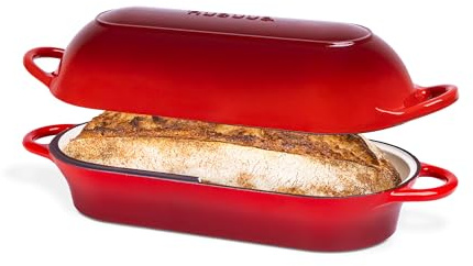 Enamelled Cast Iron Bread Loaf Pot – Dutch Oven For Sourdough Bread Baking – Oven Safe Non Stick Bread Pot – Rectangular, Red, 34cm x 16cm – by Nuovva