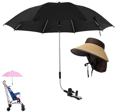 Ombrelle Poussette Universelle Anti UV 50+ Parasol Poussette Enfant 75CM Parapluie Chaise avec Pince Réglable et Bras Réglable pour Extérieur Plage Jardin