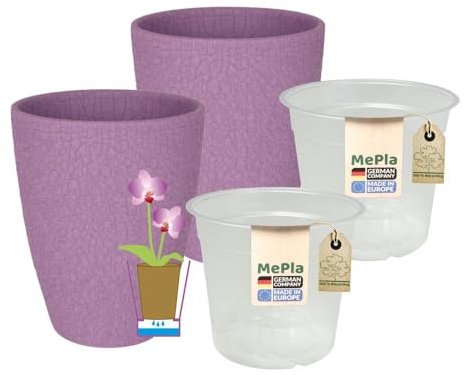 MePla - 2 Stück - Orchideenübertopf 500 Lizzard ø 14 Lavendel Pflanztopf Orchidee ø 12, hochwertiges Wohnambiente