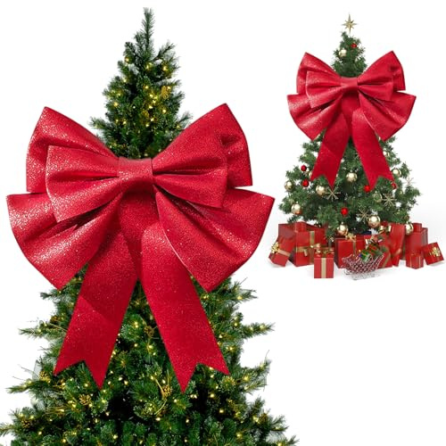 QIANAI Decoración Navideña Lazo Gran Tamaño, Decoración Arbol de Navidad, Lazos Arbol Navidad, Lazos Navideños Rojos, Lazos Grandes para Árbol de Navidad, Regalos Navideños (Rojo Brillante)