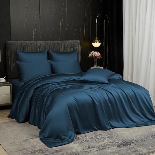 Gezu Bambou Housse de Couette 220x240cm Pétrole Antibactérien Tencel | Parure de lit 220x240 Adulte 2 Personnes Tencel Linge de lit Brillant Housse de Couette Naturel Bambou avec Fermeture Éclair